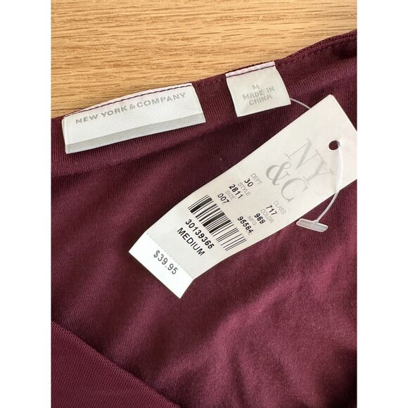 NWT New York and Company Burgundy Wine Long Sleeve Mesh Leotard Bodysuit size M - Picture 5 of 5